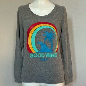 Chaser Gray Pullover Sweatshirt with Multicolor 'Good Vibes' Graphic